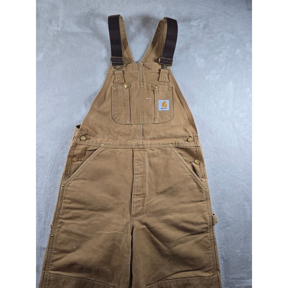 Vintage Carhartt Overalls Mens 34x30 Brown R02 Duck Canvas Lined Union Made USA